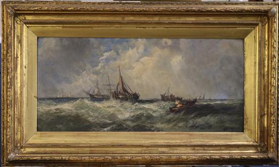 Thomas Bush Hardy (1842-1897) La Cote à Wimereux and Fishing boats at sea 12 x 26in.